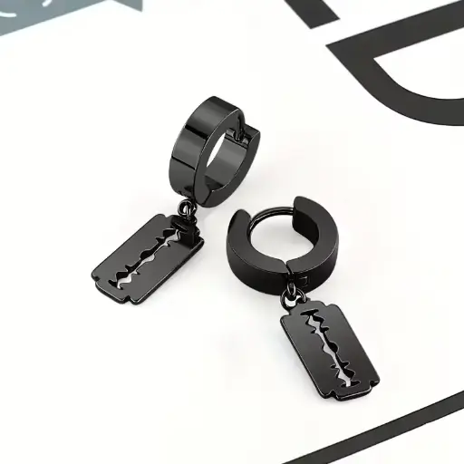 [12085] Сережки металеві Лезо чорні 