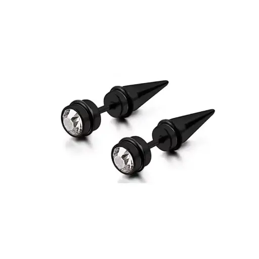 [12091] Сережки металеві з каменем та конусом чорні