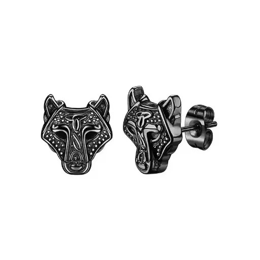 [12094] Сережки металеві Вовки - Wolves чорні 