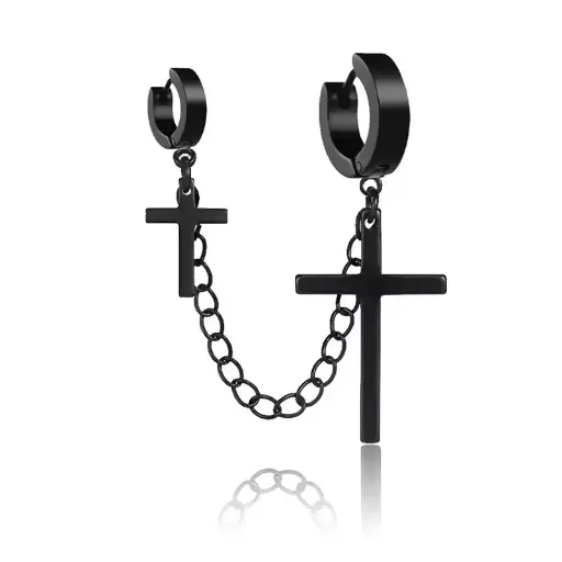 [12097] Сережка металева подвійна з хрестами чорна