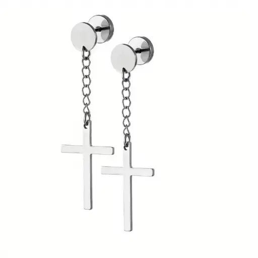 [12107] Сережки металеві з хрестами на ланцюжках