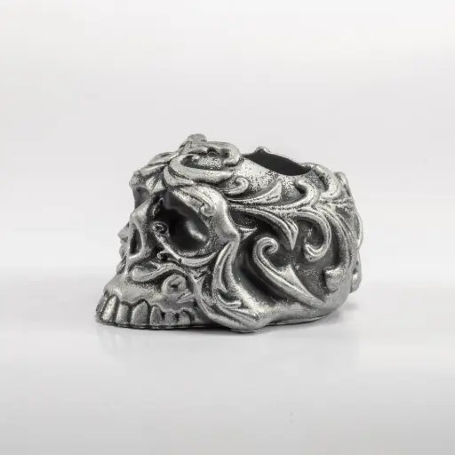 [12137] Гіпсове кашпо Череп середній сірий