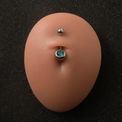 [11098] Пірсинг для пупка банан з блакитним каменем Titanium