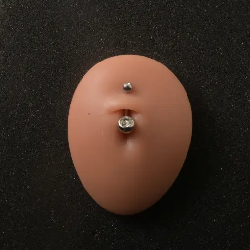 [11100] Пірсинг для пупка банан з білим каменем Titanium