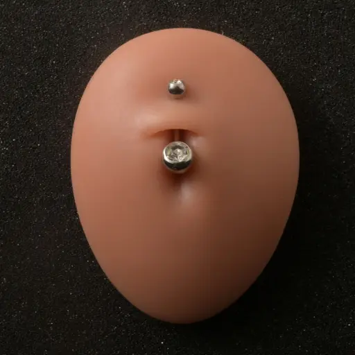 [11100] Пірсинг титановий для пупка банан з білим каменем 16 G