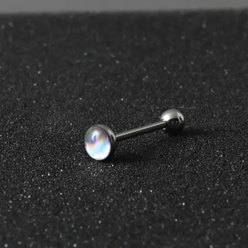 [951] Пірсинг з медичної сталі штанга з білим каменем 14 G для язика