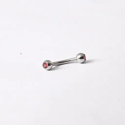 [11193] Пірсинг з медичної сталі мікробанан з персиковим каменем 16 G для брови