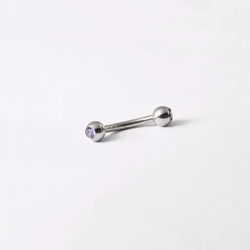[11191] Пірсинг з медичної сталі мікробанан з фіолетовим каменем 16 G для брови