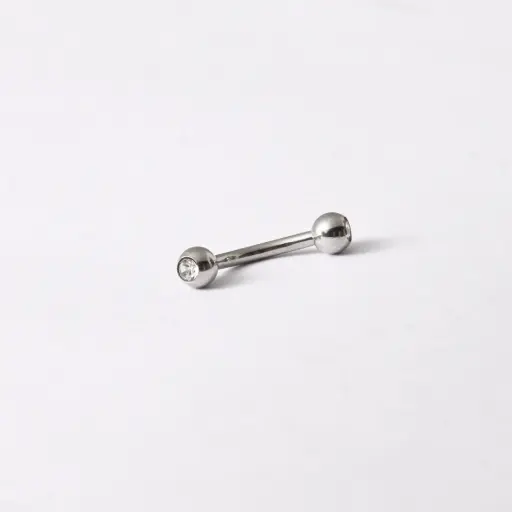 [11194] Пірсинг з медичної сталі мікробанан з білим каменем 16 G для брови