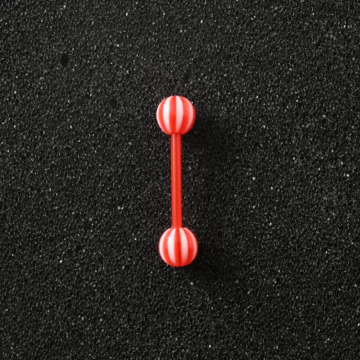 [11141] Пірсинг акриловий штанга 14 G червоний білий для язика