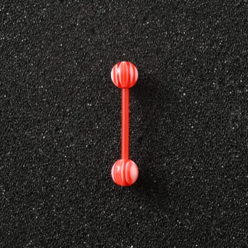 [11147] Пірсинг акриловий штанга 14 G червоний льодяник для язика