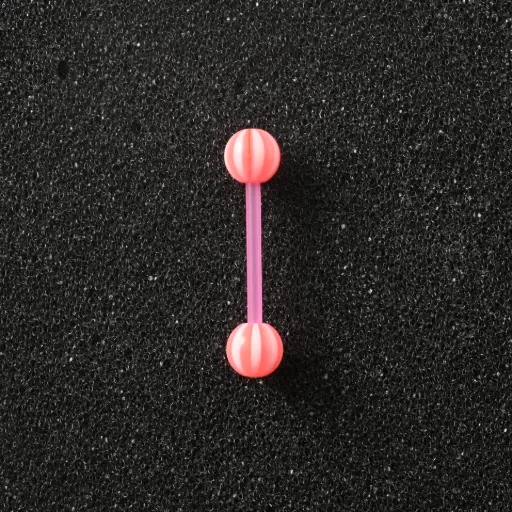 [11144] Пірсинг акриловий штанга 14 G рожевий білий для язика