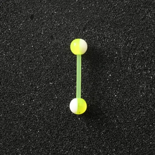 [11135] Пірсинг акриловий штанга 14 G жовтий білий для язика