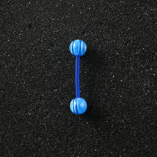 [11145] Пірсинг акриловий штанга 14 G синій льодяник для язика