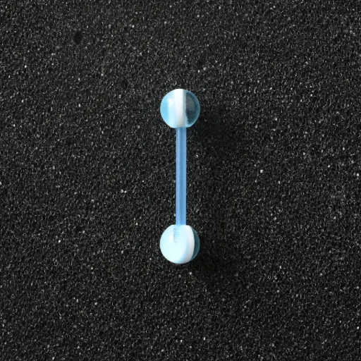 [11132] Пірсинг акриловий штанга 14 G блакитний білий для язика