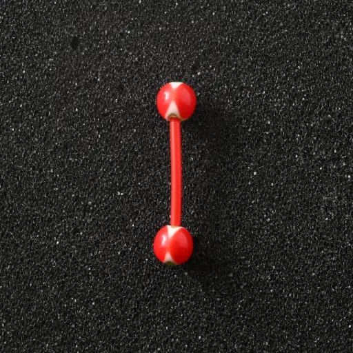 [11142] Пірсинг акриловий штанга 14 G червоний зелений для язика