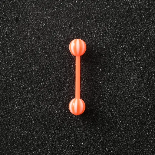 [11136] Пірсинг акриловий штанга 14 G помаранчевий білий для язика
