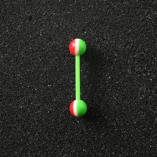 [11133] Пірсинг акриловий штанга 14 G зелений червоний для язика