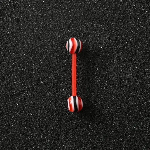 [11131] Пірсинг акриловий штанга 14 G червоний чорний для язика