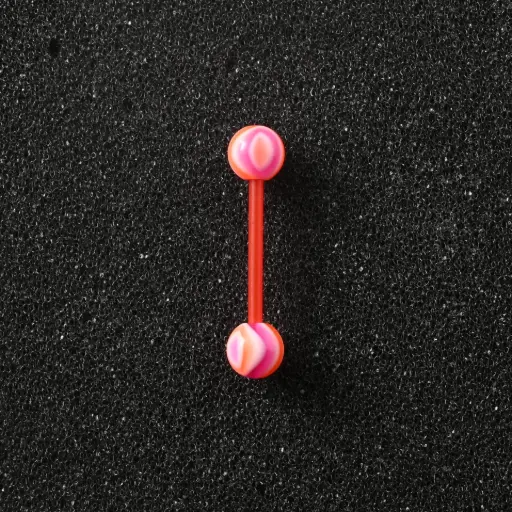 [11148] Пірсинг акриловий штанга 14 G помаранчевий пурпуровий білий для язика