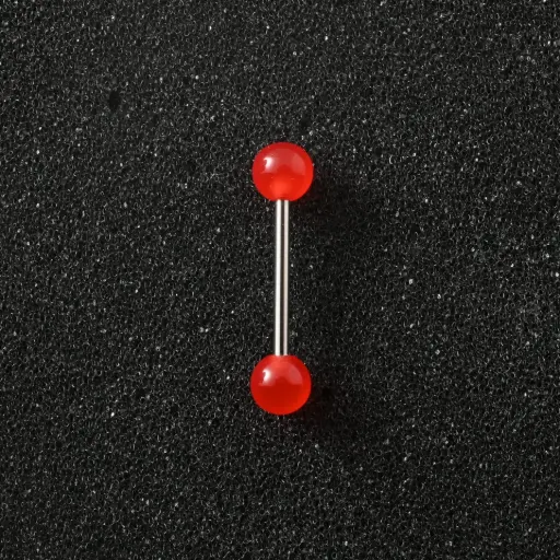 [11118] Пірсинг акриловий штанга з медичної сталі 14 G червоний для язика