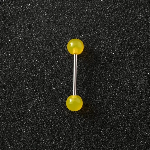 [11119] Пірсинг акриловий штанга з медичної сталі 14 G жовтий для язика