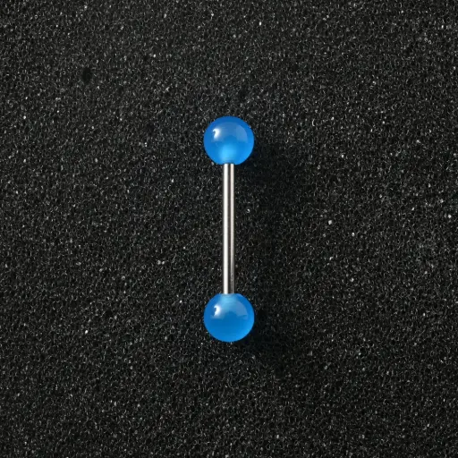 [11129] Пірсинг акриловий штанга з медичної сталі 14 G синій для язика