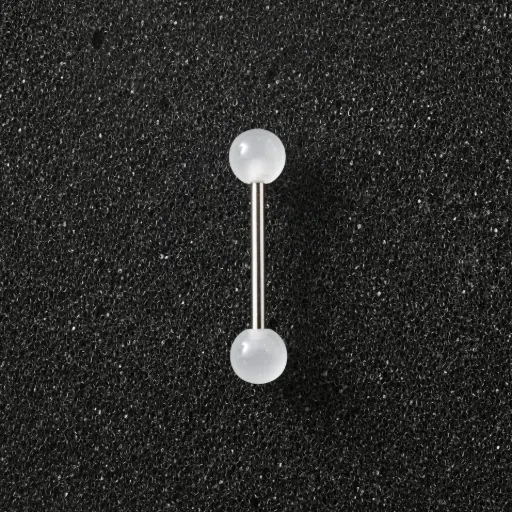 [11125] Пірсинг акриловий штанга з медичної сталі 14 G білий для язика