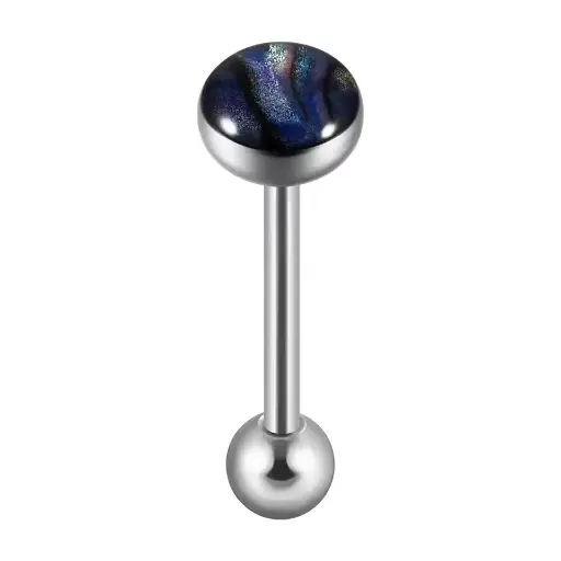 [12334] Пірсинг з медичної сталі штанга з фіолетовим каменем Black Purple 14 G для язика