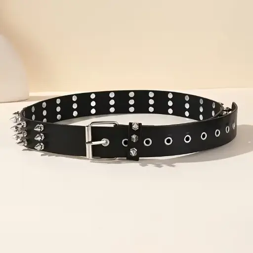 [12337] Ремінь з трьома рядами шипів чорний