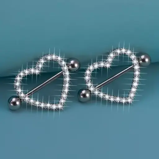 [12357] Пірсинг з медичної сталі штанга Серце з камінням 14 G для сосків білий (2 шт.)