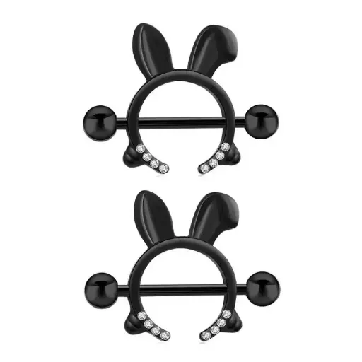 [12365] Пірсинг з медичної сталі штанга Кролики - Bunny 14 G для сосків чорний (2 шт.)