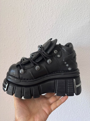 [13088] New Rock M-106-S112 Original Black Leather Platform Boots / Sneakers (Brand New with Box)