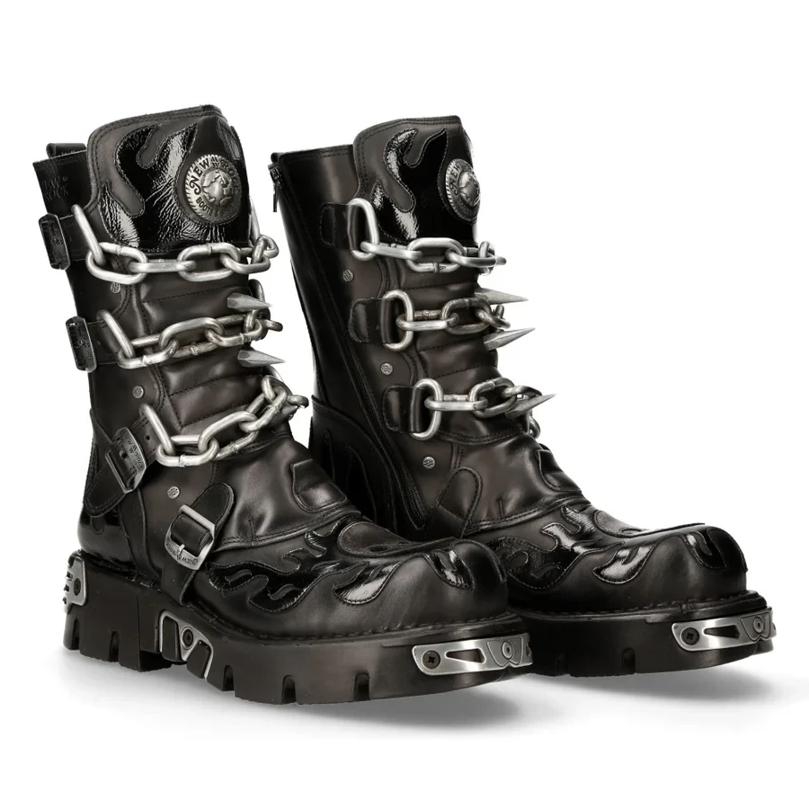 [13412] Черевики New Rock M-727-S5 Metallic Натуральна Шкіра чорні