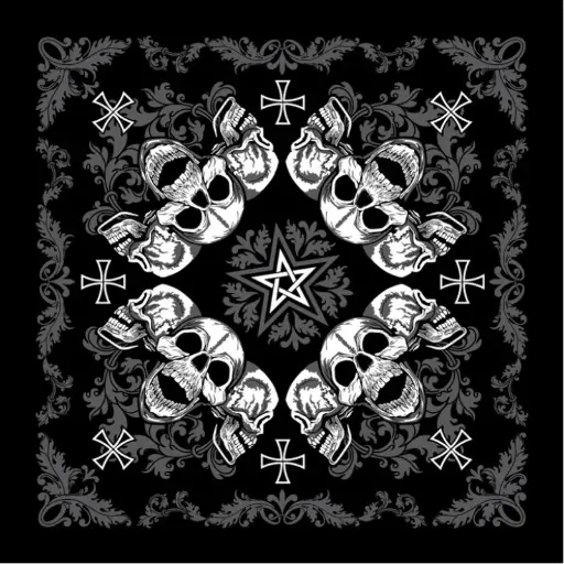 [134] Бандана Коловорот Пентаграма з черепами чорна