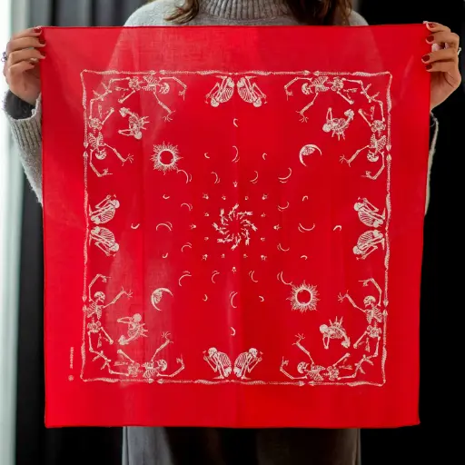 [1172] Бандана Коловорот Скелети та кістки червона