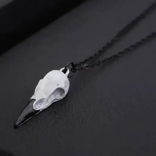 [1783] Кулон на ланцюжку Череп Ворона - Raven Skull білий