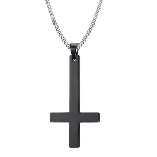 [961] Кулон на ланцюжку Перевернутий Хрест - Cross of Saint Peter чорний