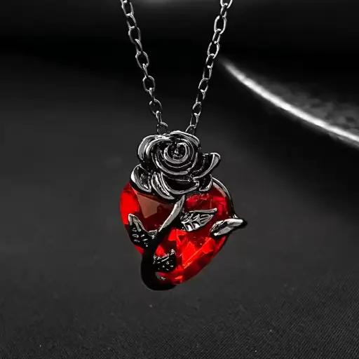 [1493] Кулон на ланцюжку Роза з Серцем - Rose with Heart