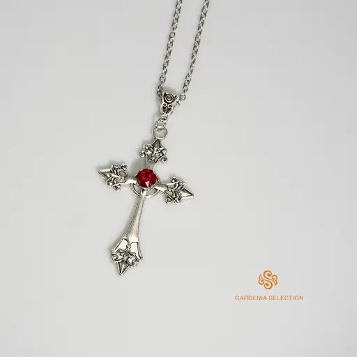 [1994] Кулон на ланцюжку Хрест з червоним каменем вінтажний