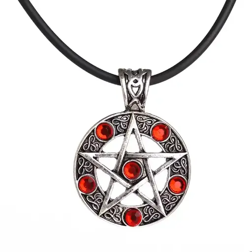 [1849] Кулон на мотузці Пентаграма - Pentagram з червоними каменями