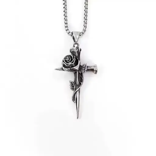 [1601] Кулон на ланцюжку Роза з Хрестом - Rose with Cross