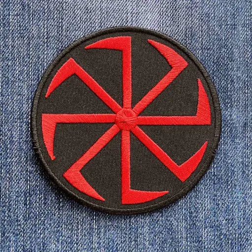 [1405] Нашивка Коловорот червона вишита кругла на липучці