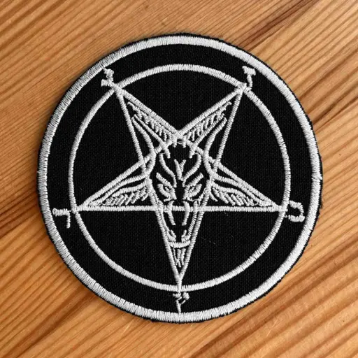 [535] Нашивка Пентаграма біла вишита кругла