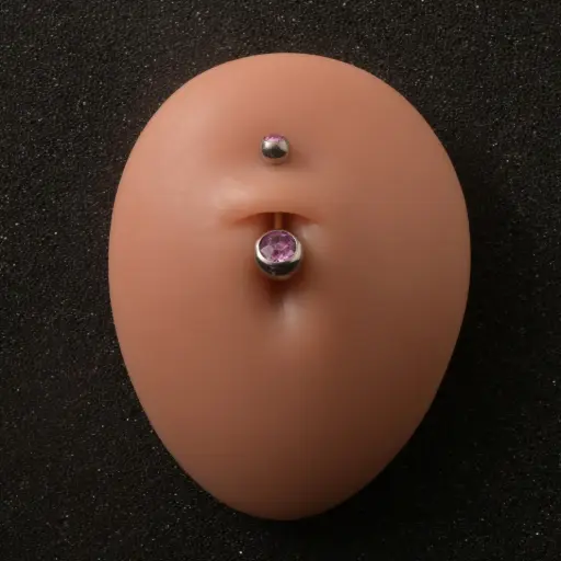 [12191] Пірсинг титановий для пупка банан з рожевим каменем 16 G