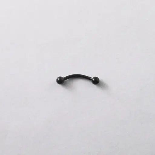 [11195] Пірсинг титановий мікробанан з кульками 16 G чорний для брови