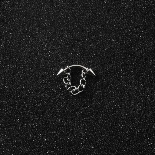 [2030] Пірсинг з медичної сталі мікробанан з шипами та ланцюжком 16 G для брови