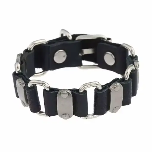 [1896] Шкіряний браслет з металевими вставками та пластинами