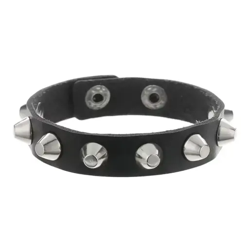 [1899] Шкіряний браслет з циліндрами 1 ряд чорний